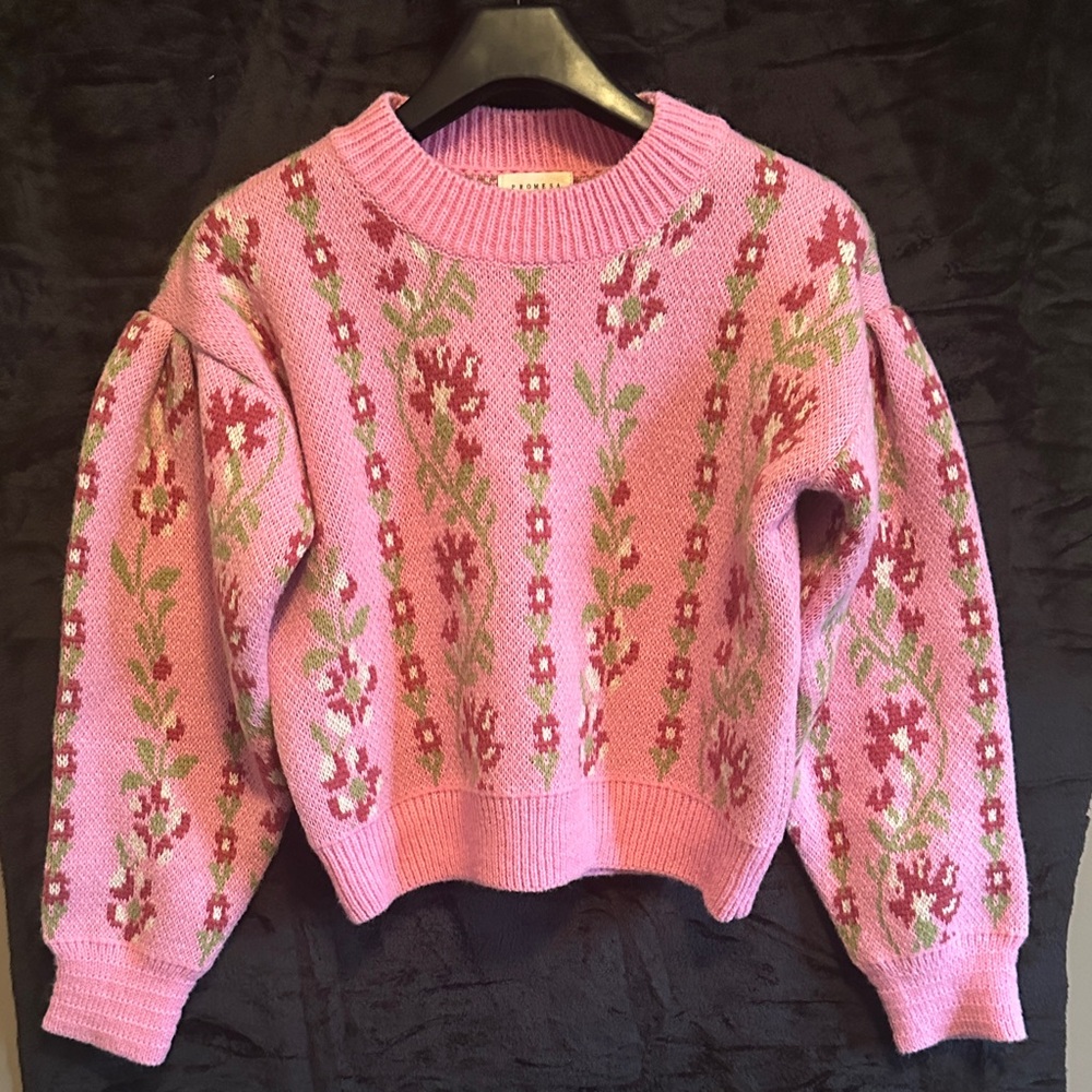Promesa Pink Floral Crew Neck Sweater